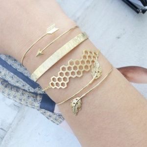 Gold Honeycomb Bangle Bracelet Set